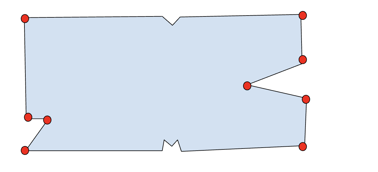 Rectangle with main four corners tracked and large indents tracked, but small indents ignored